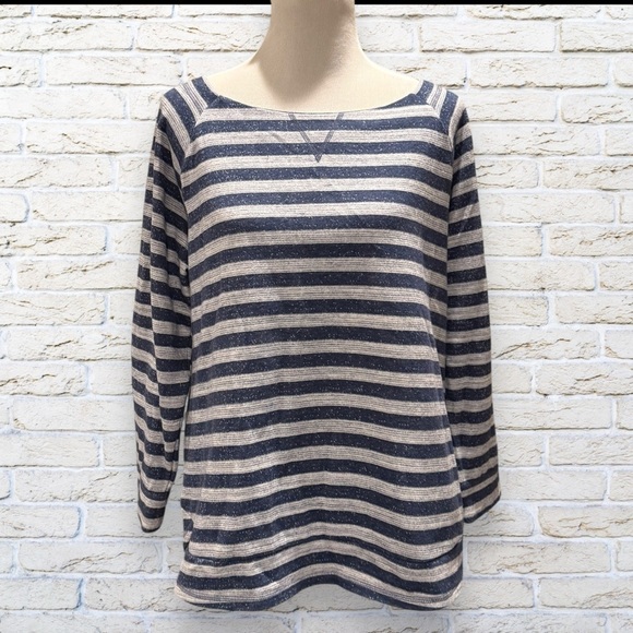 T by Talbots Striped Navy and Cream Sweatshirt Size X - Picture 1 of 5
